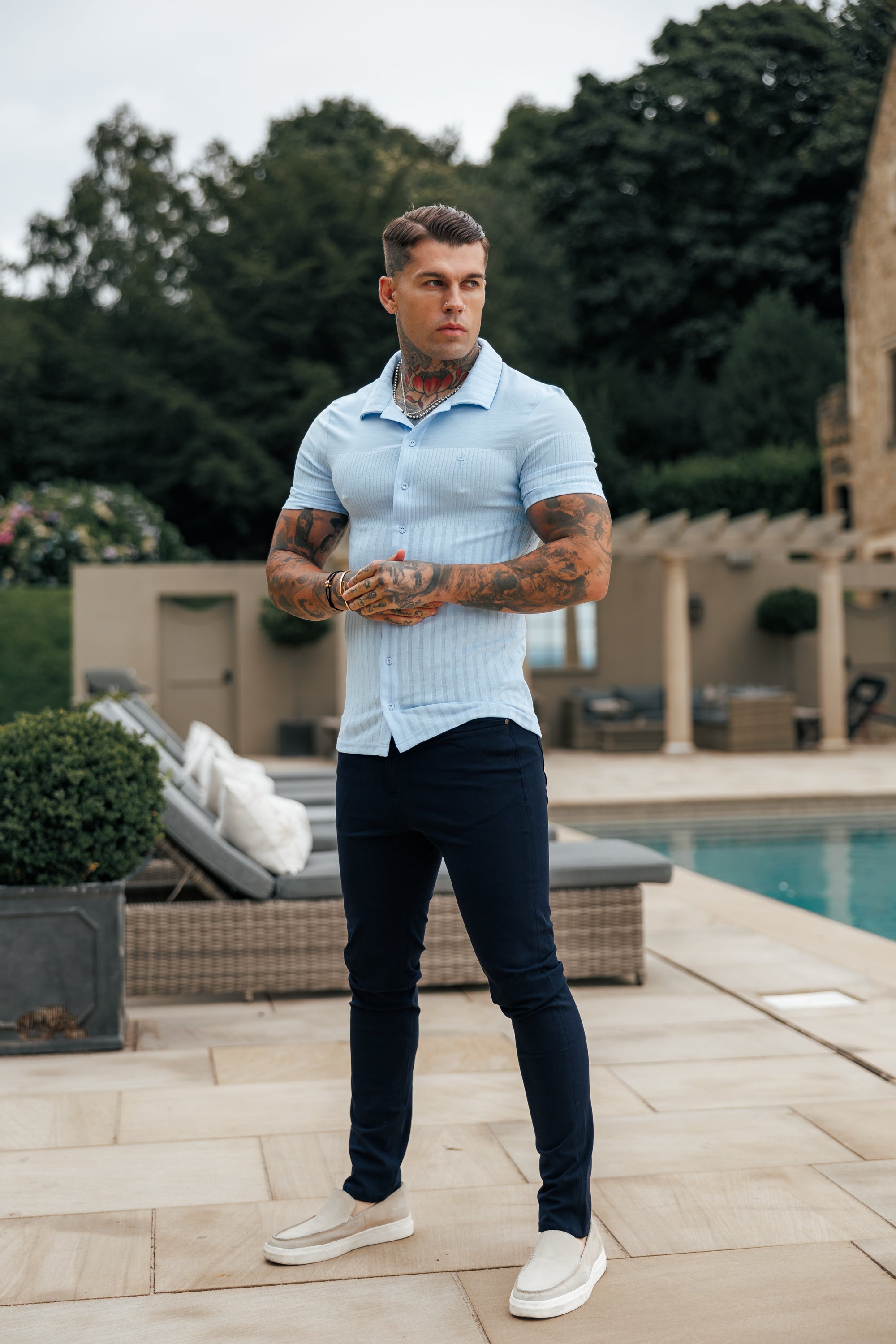 Jersey Revere Vertical Stripe Light Blue Shirt Short Sleeve - FSR027