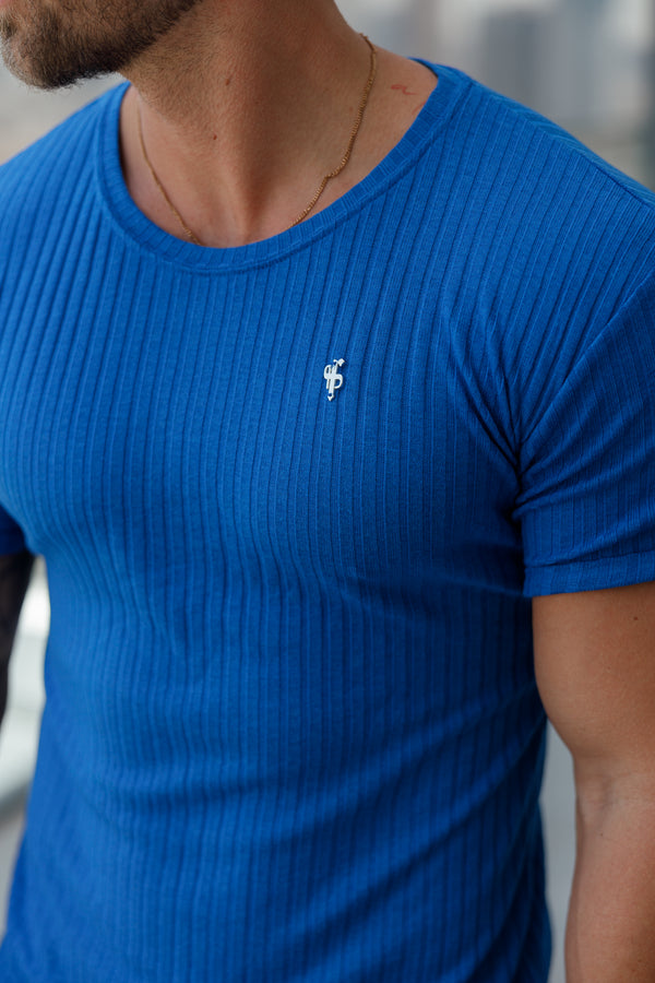 Father Sons Classic Royal Blue / Silver Ribbed Knit Super Slim Short Sleeve Crew - FSH1091
