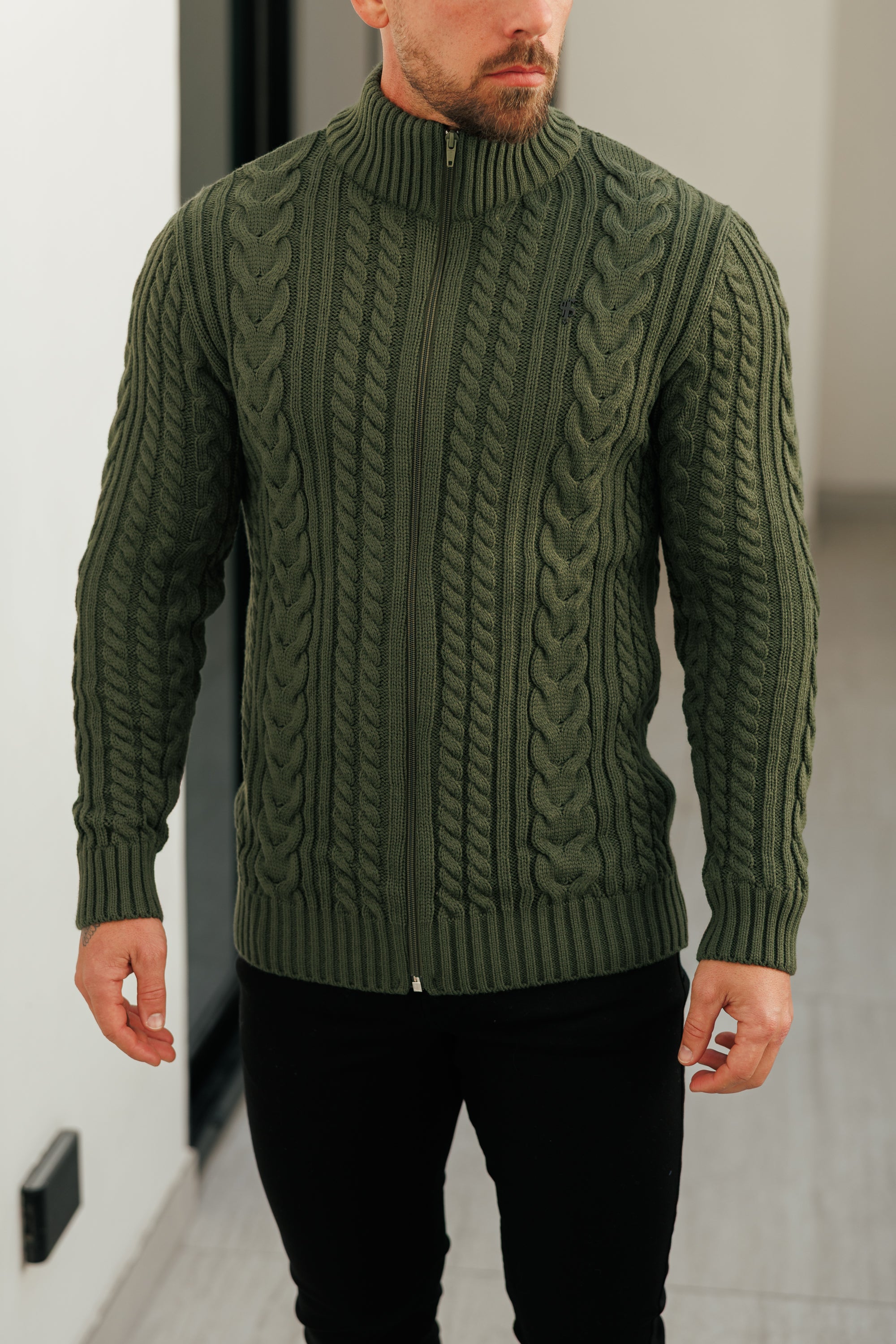 Chunky Zipped Cardigan Olive -  FSJ151