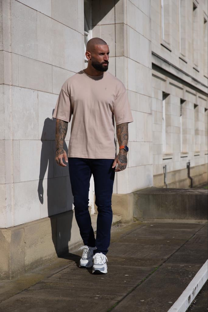 Father Sons Classic Beige Oversized Crew T Shirt - FSH867