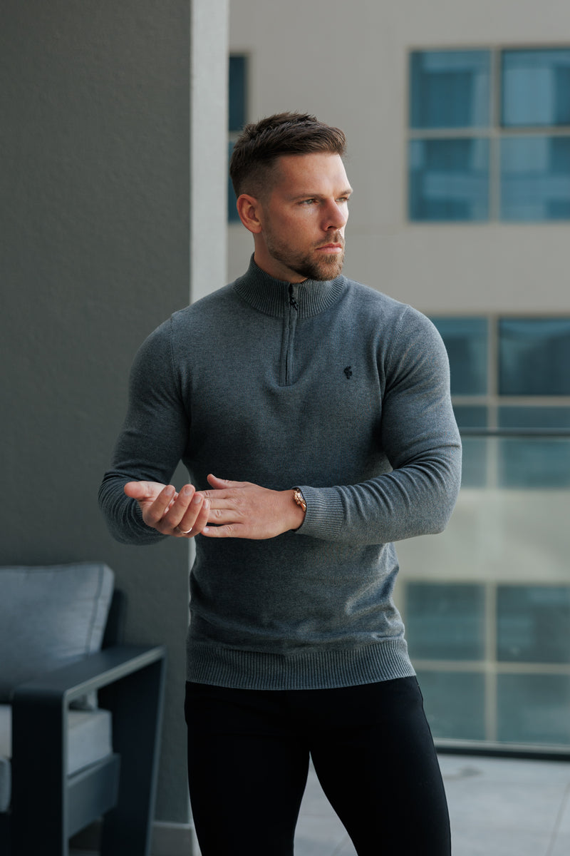 FS Charcoal Funnel Neck Knitted Jumper With FS Branding -  FSN192