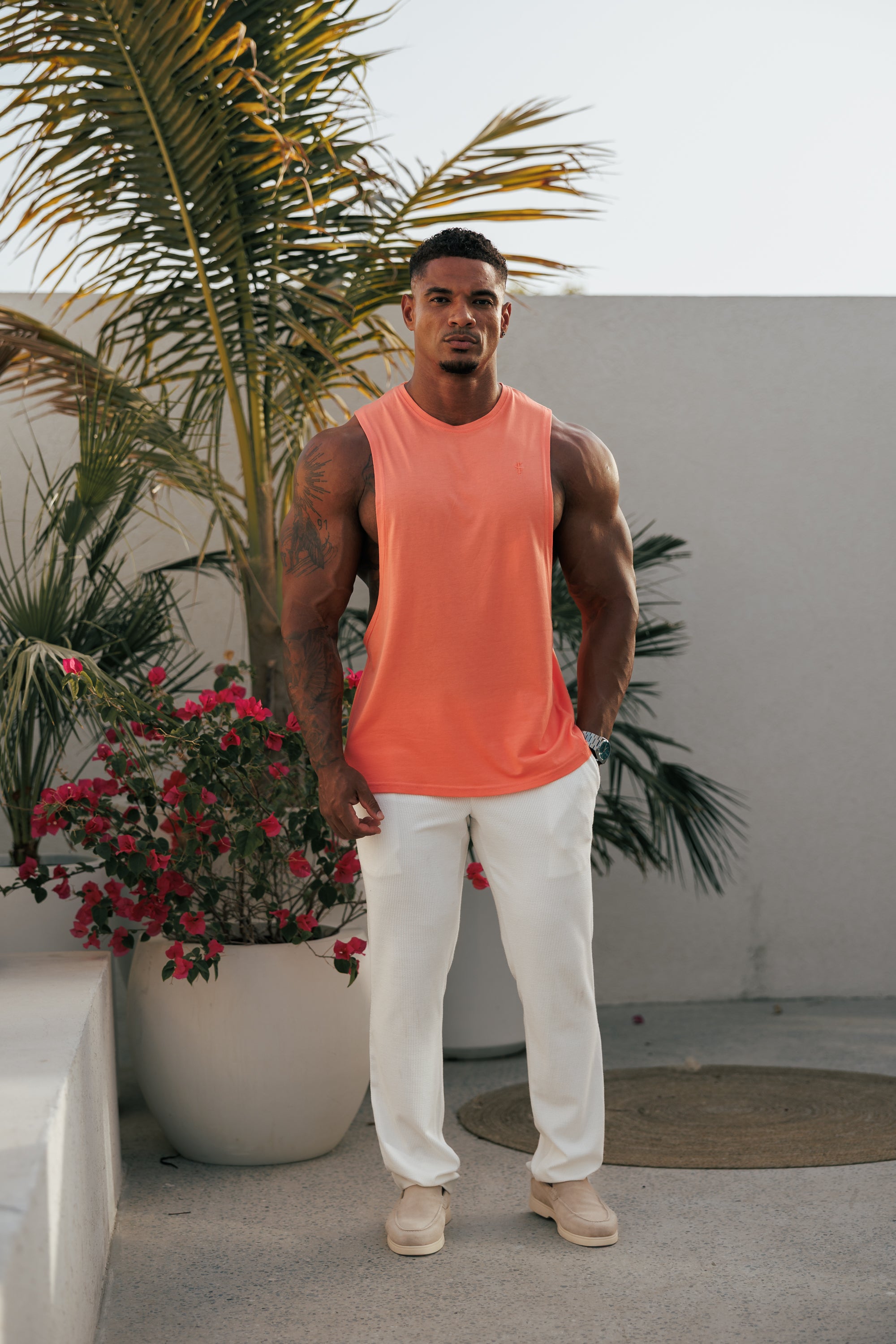 Classic Bamboo Dropped Armhole Salmon Vest - FSH1344