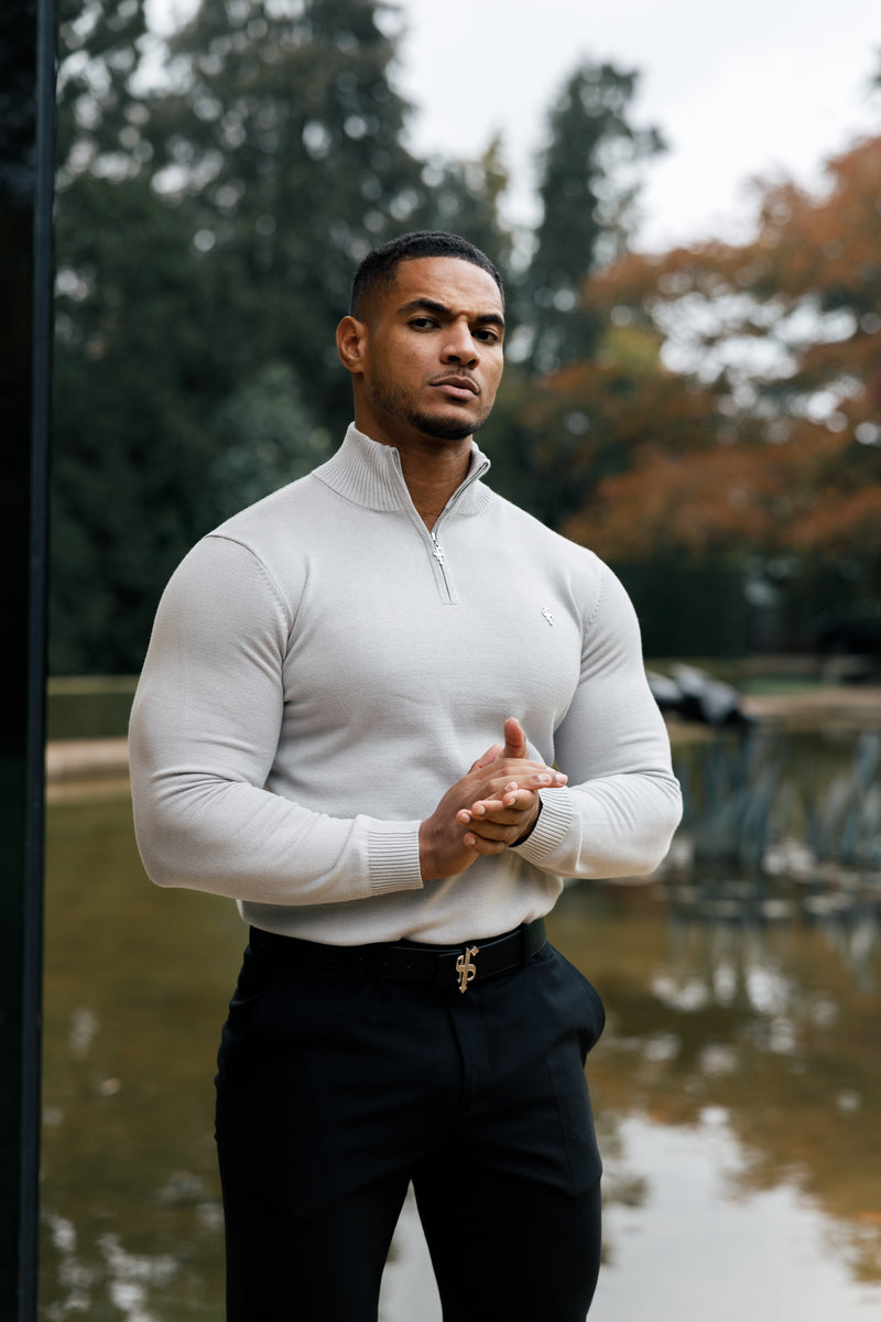 Father Sons Silver Grey Funnel Neck 1/2 Zip Knitted Sweater - FSN123