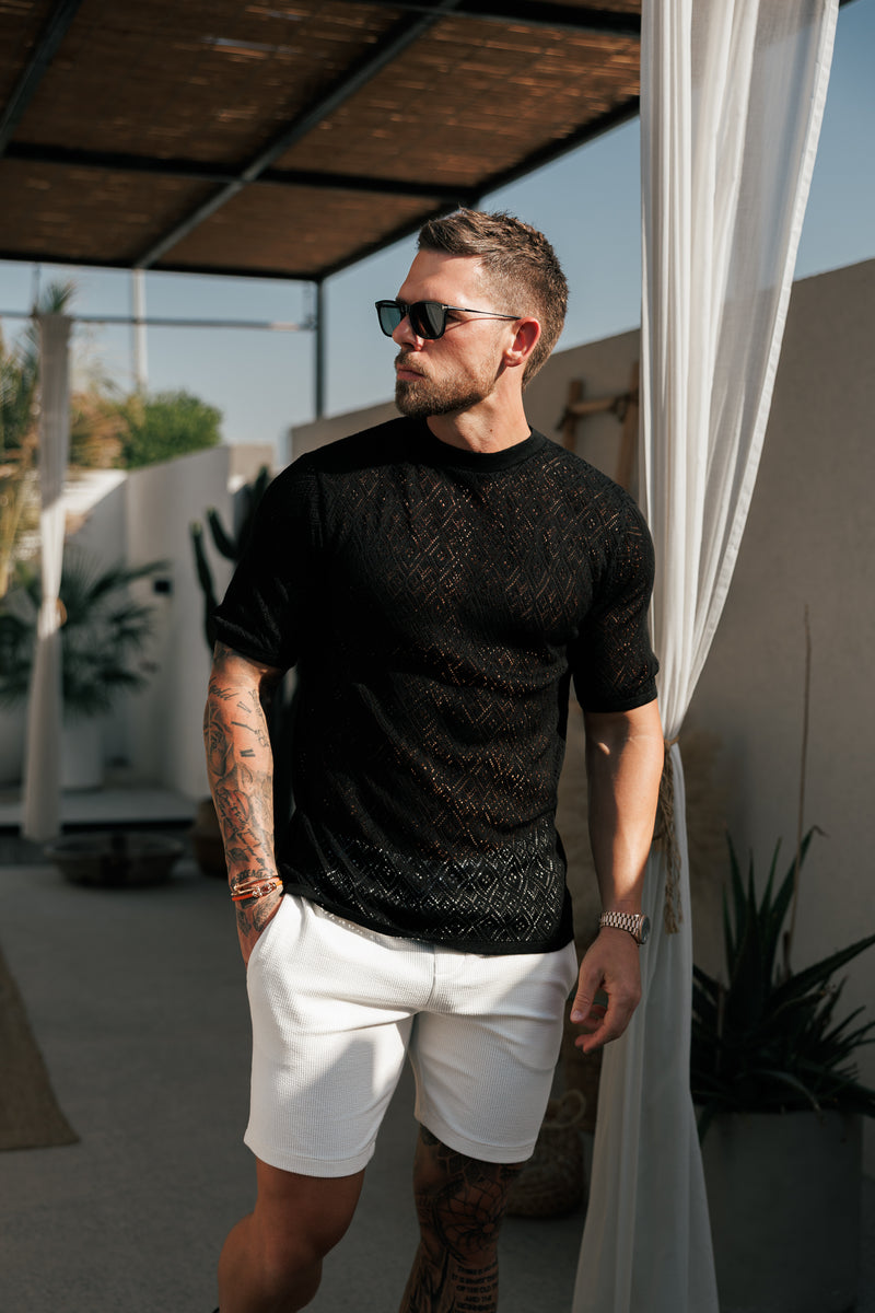 Father Sons Crochet Crew T-Shirt Black Short Sleeve - FSJ085