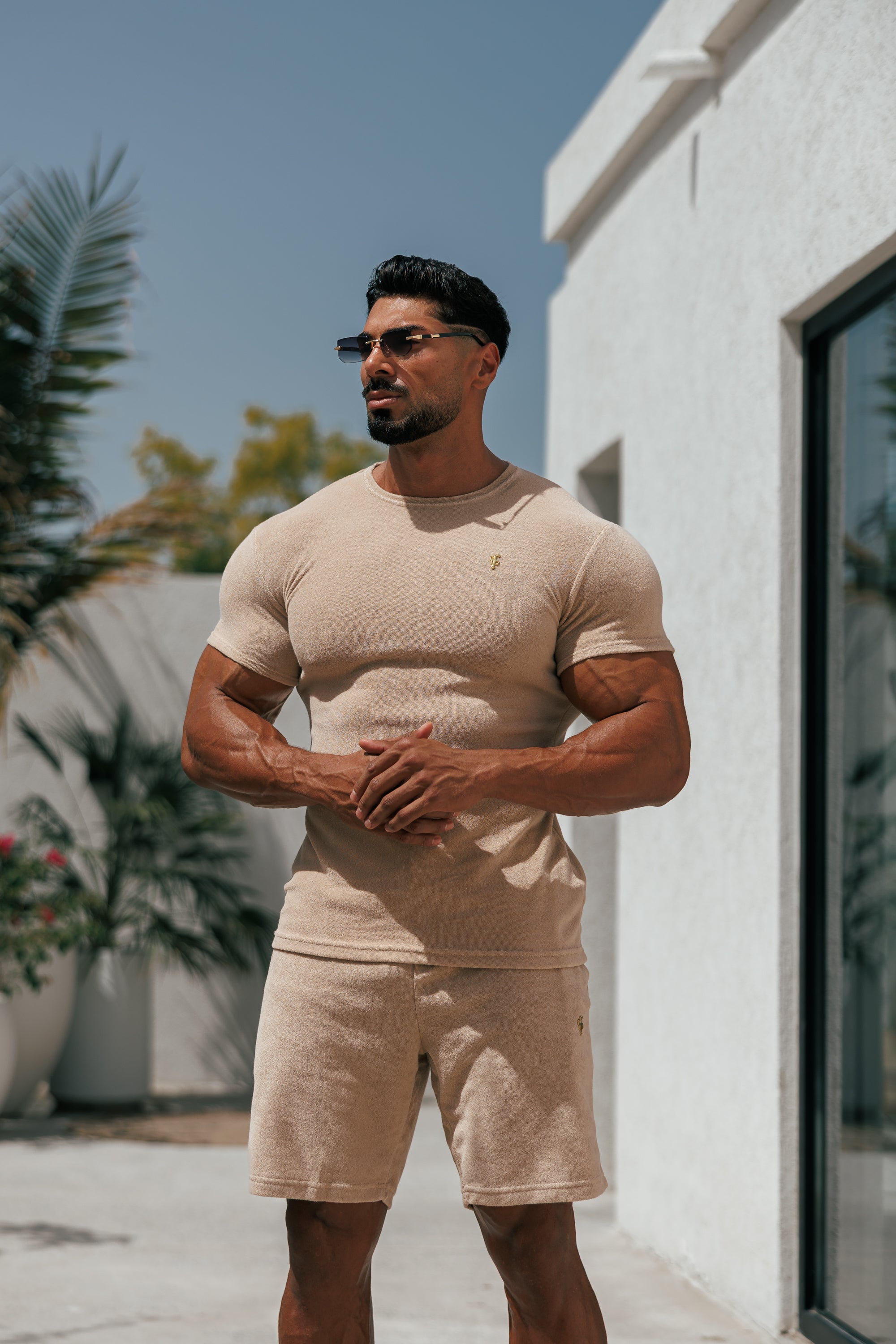 Beige Towelling Crew T Shirt - FSTC662