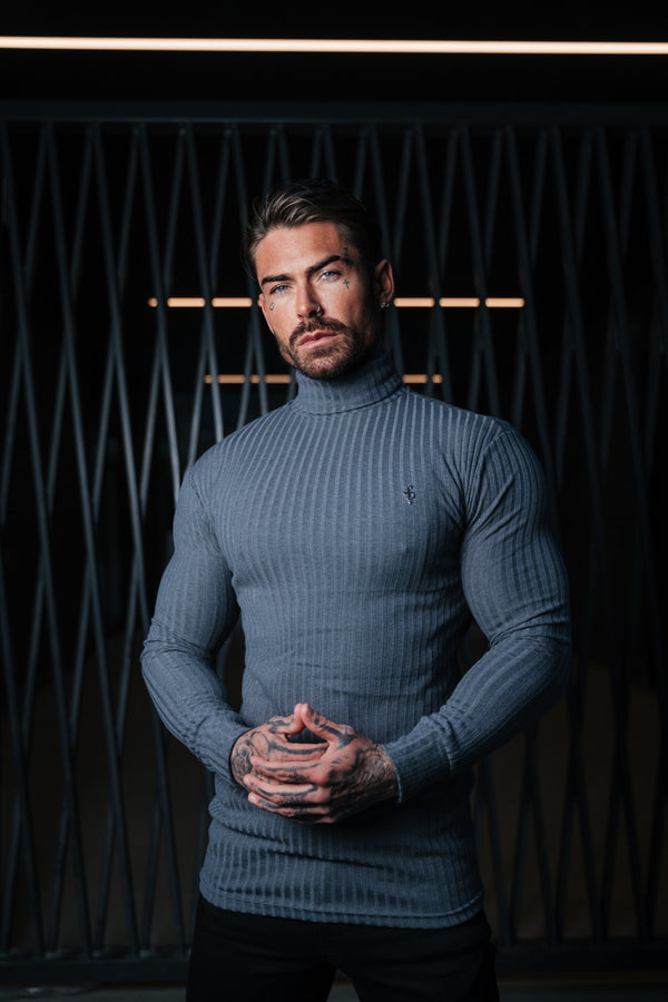 Father Sons Classic Charcoal / Silver Ribbed Knit Roll-neck Sweater - FSH955