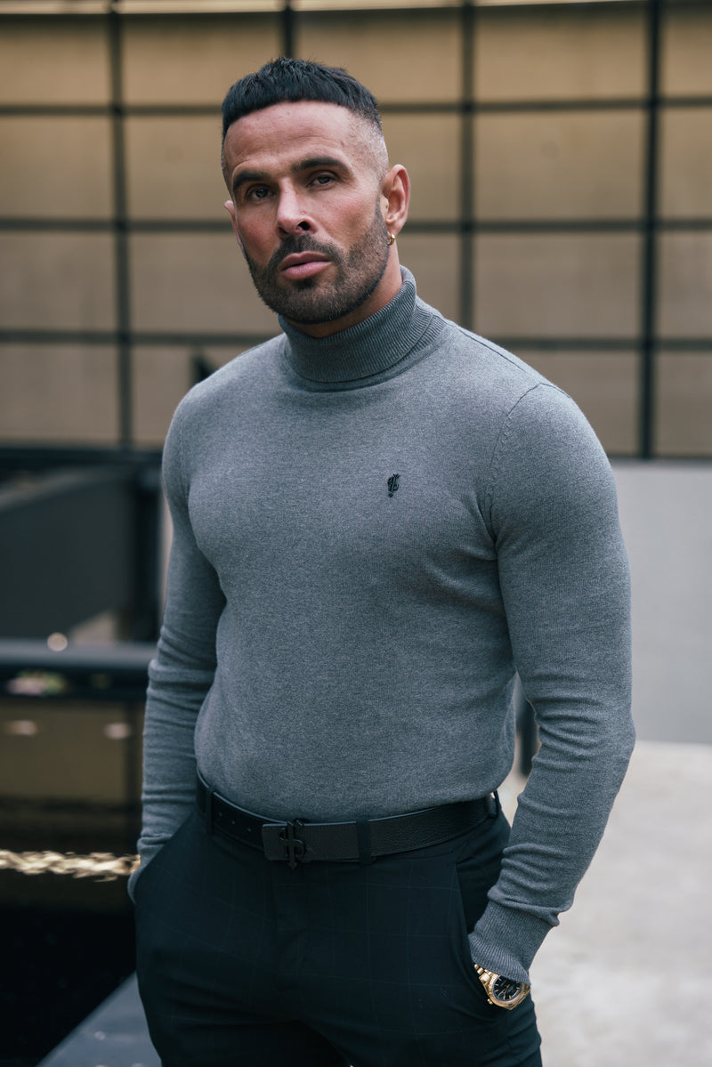 FS Charcoal Roll Neck Knitted Jumper With FS Branding -  FSN207