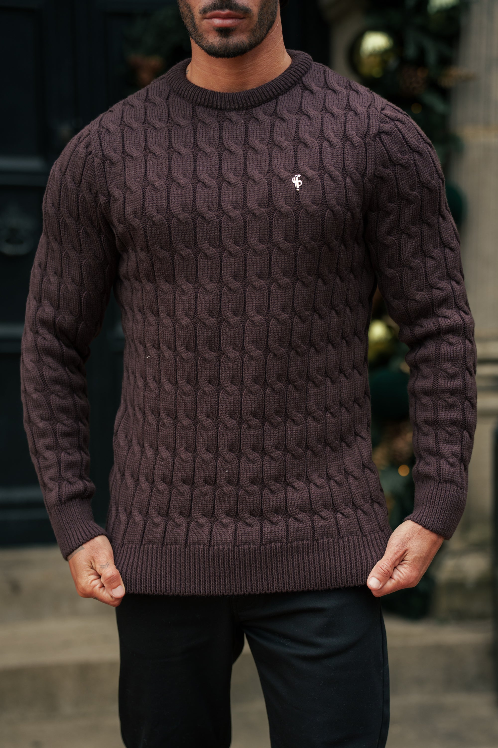 Link Weave Knit Brown Crew Neck Jumper - FSJ141