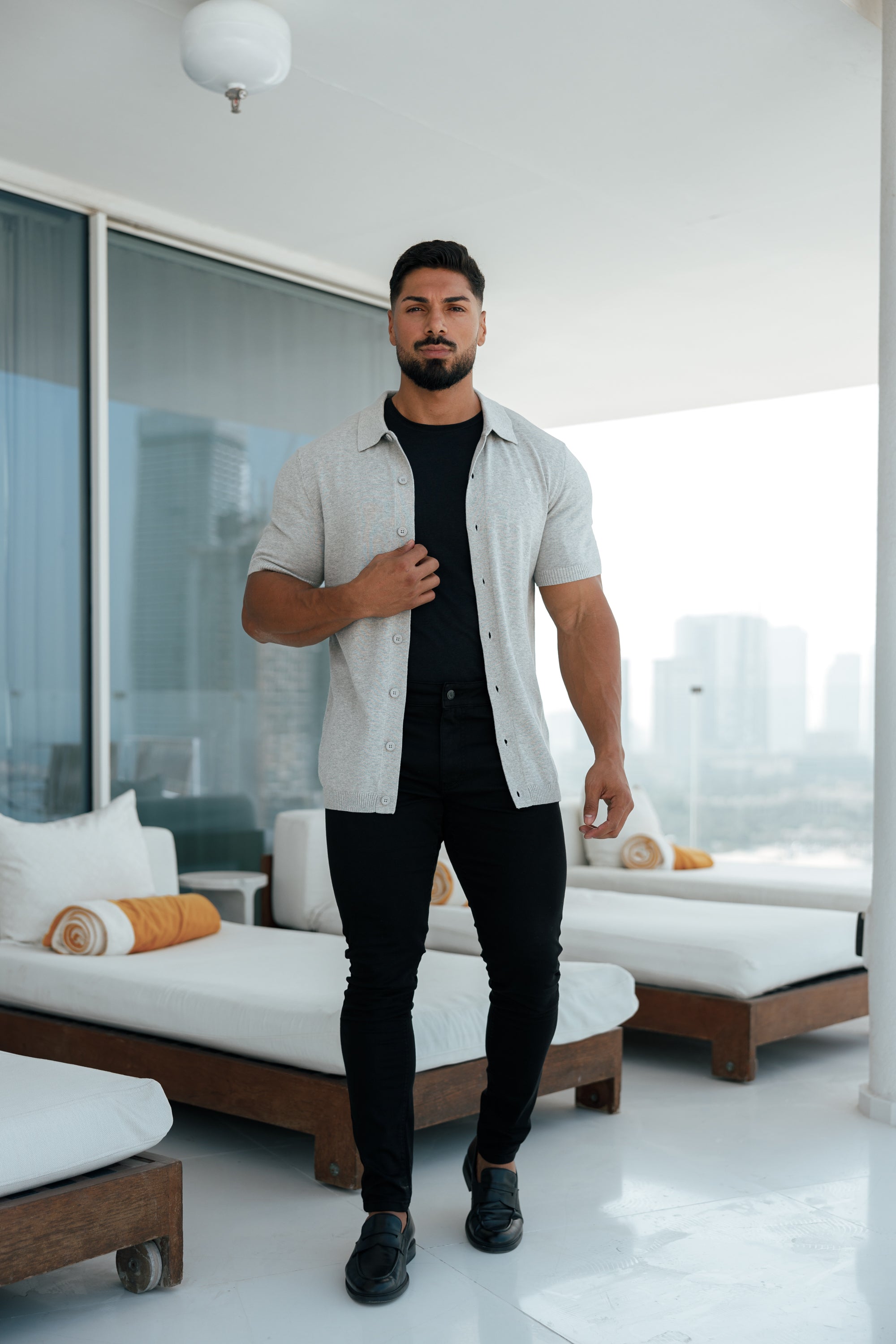 Classic Plain Light Grey Knitted Button Through Polo Short Sleeve - FSN102