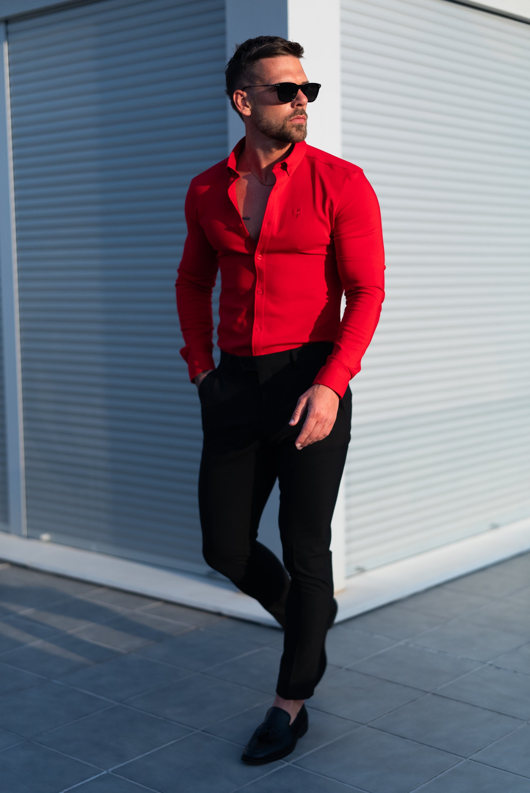 Super Slim LS Postbox Red Scuba with Button Down Collar - FS1186
