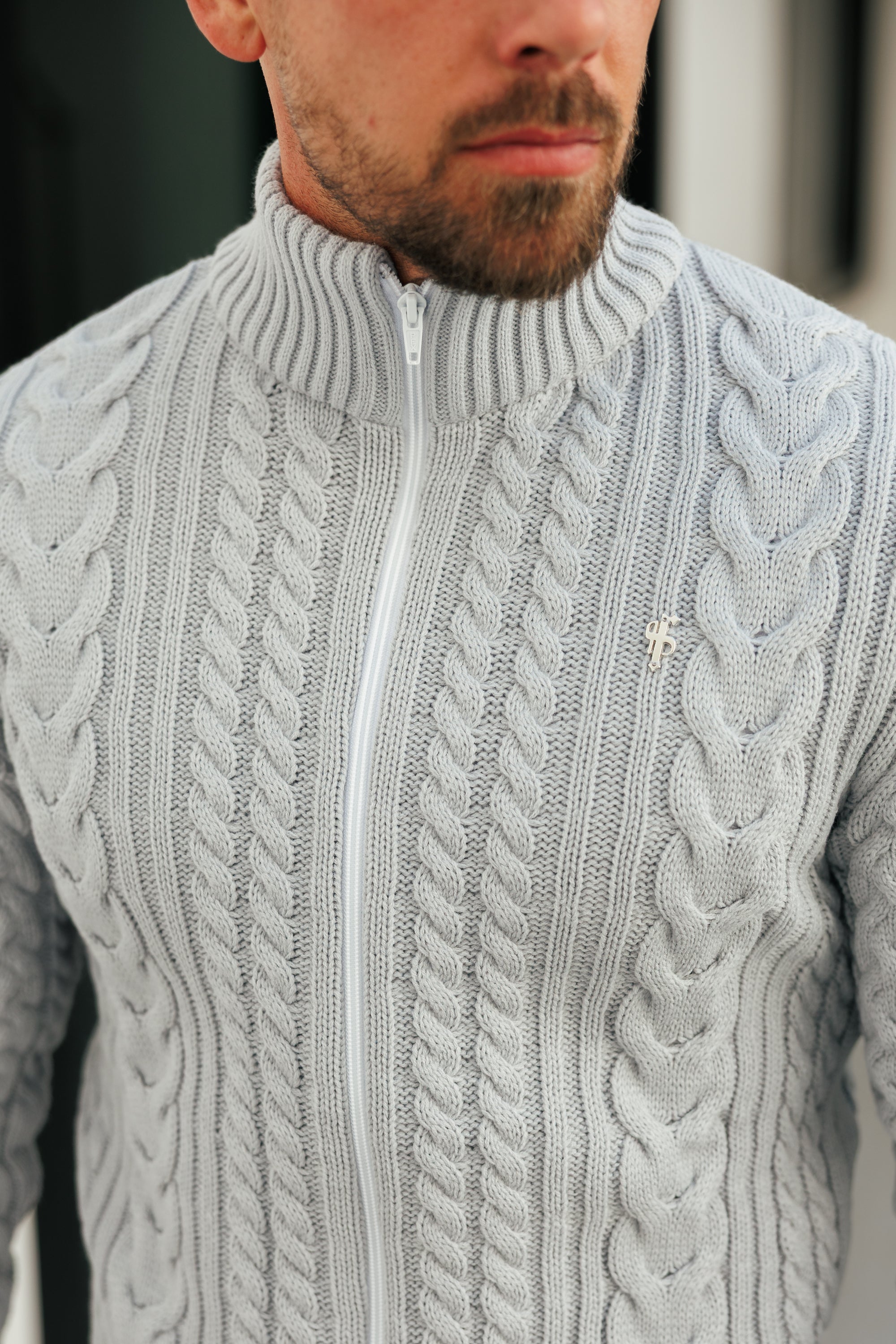 Chunky Zipped Cardigan Cop Grey -  FSJ149