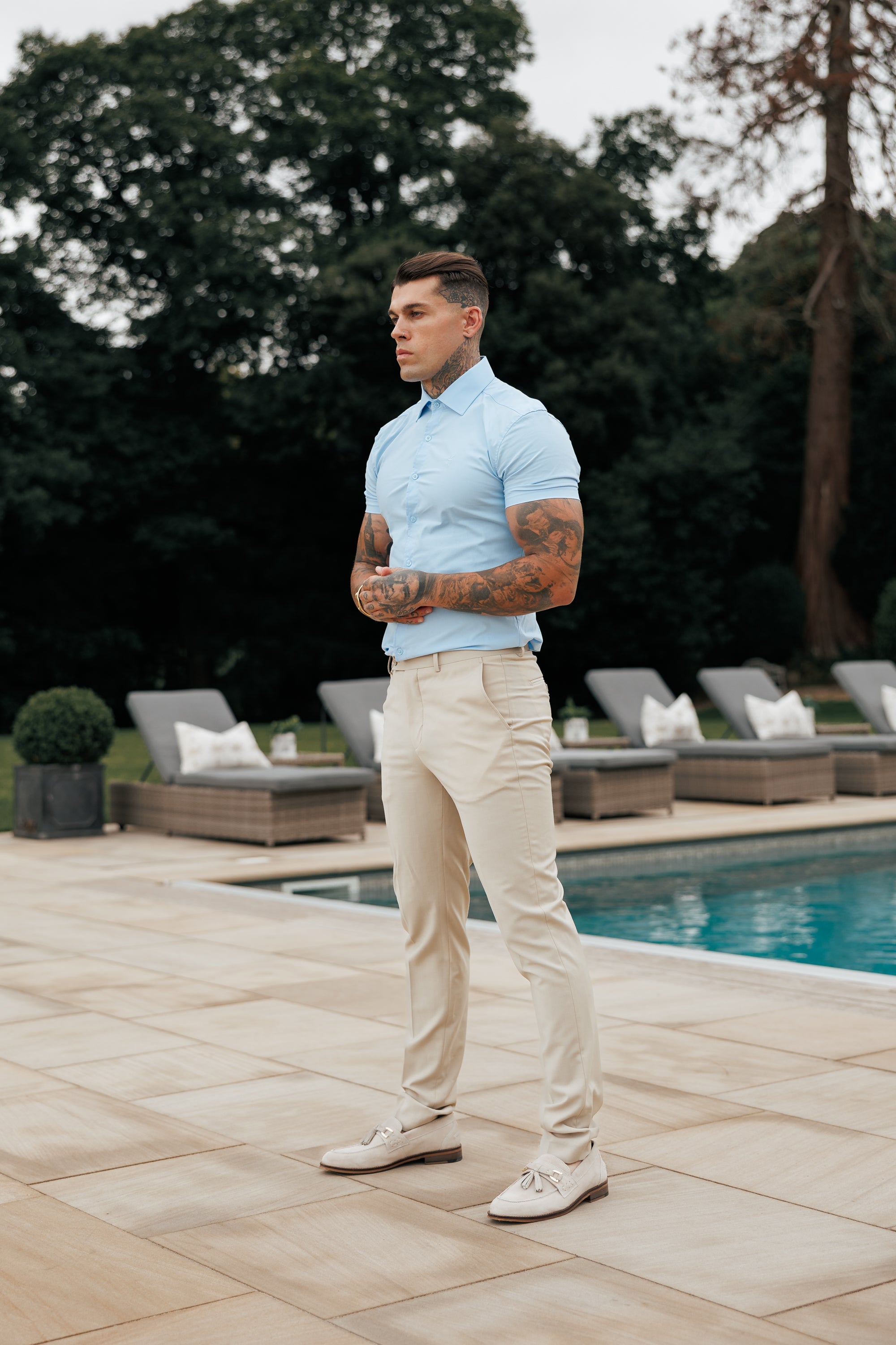 Muscle Fit Advanced Stretch Powder Blue Short Sleeve with Cutaway Collar  - FS1162