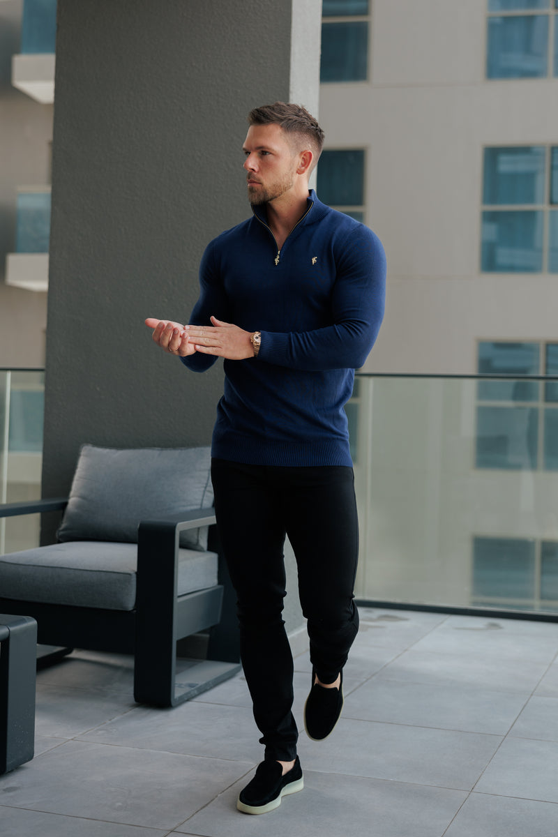 FS Navy Funnel Neck Knitted Jumper With FS Branding -  FSN191