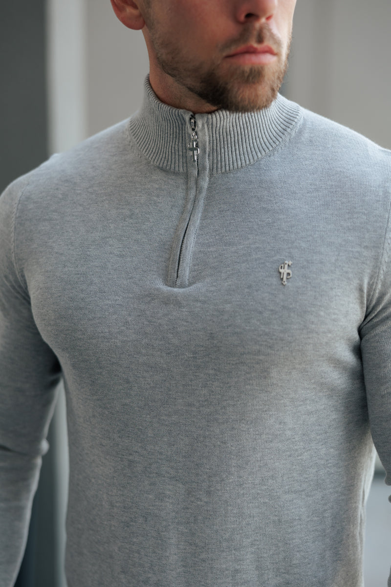 FS Light Grey Funnel Neck Knitted Jumper With FS Branding  - FSN193