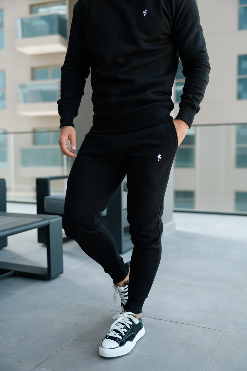 Father Sons Black Cargo Tracksuit Sweat Pants With Pockets, Cuffed Hem and FS Embroidery - FSH934