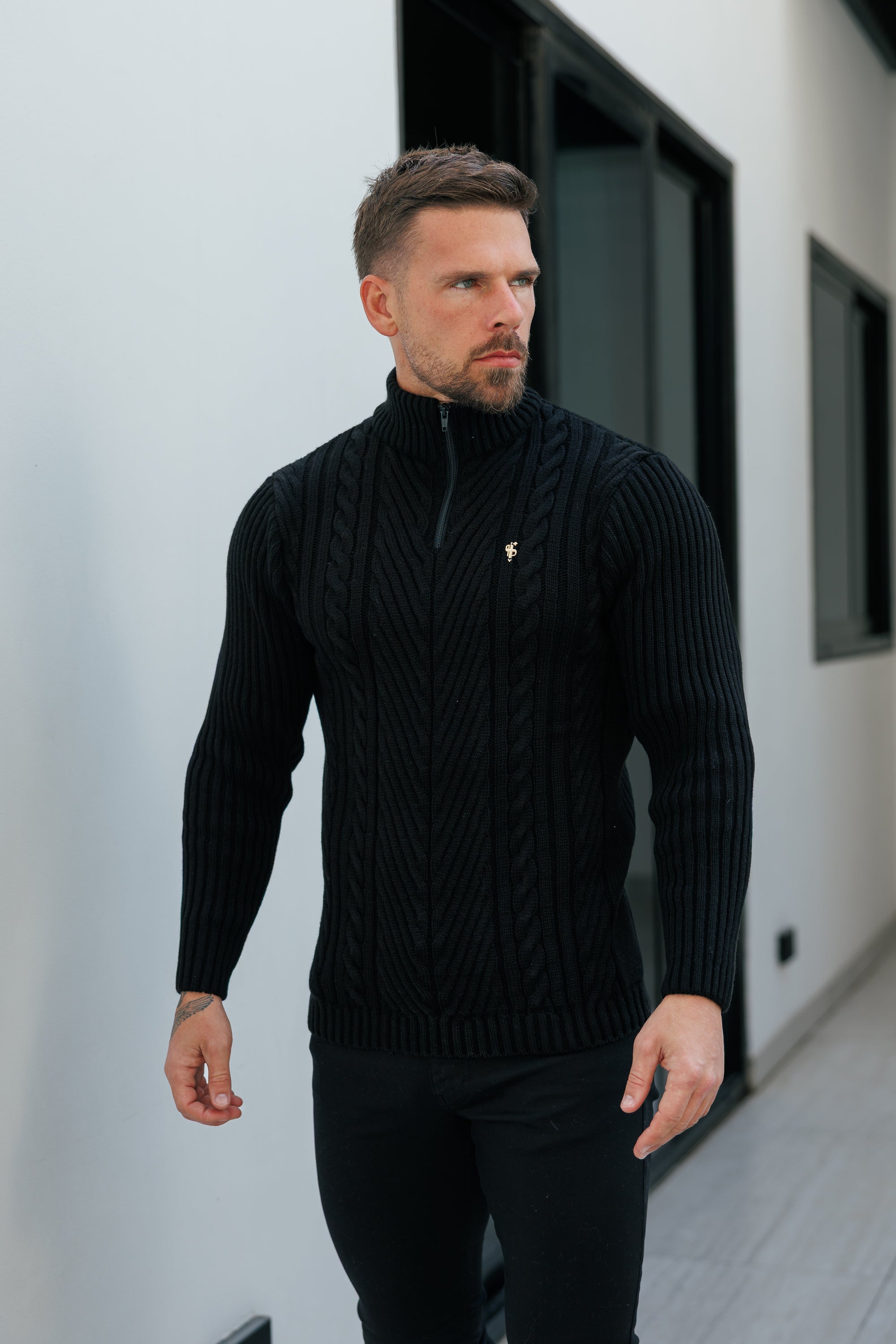 Funnel Neck Jumper with Quarter Zip Black -  FSJ155