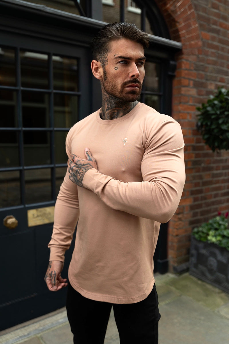 Father Sons Classic Coffee Tonal Curved Hem Long Sleeve Crew T Shirt - FSH1001