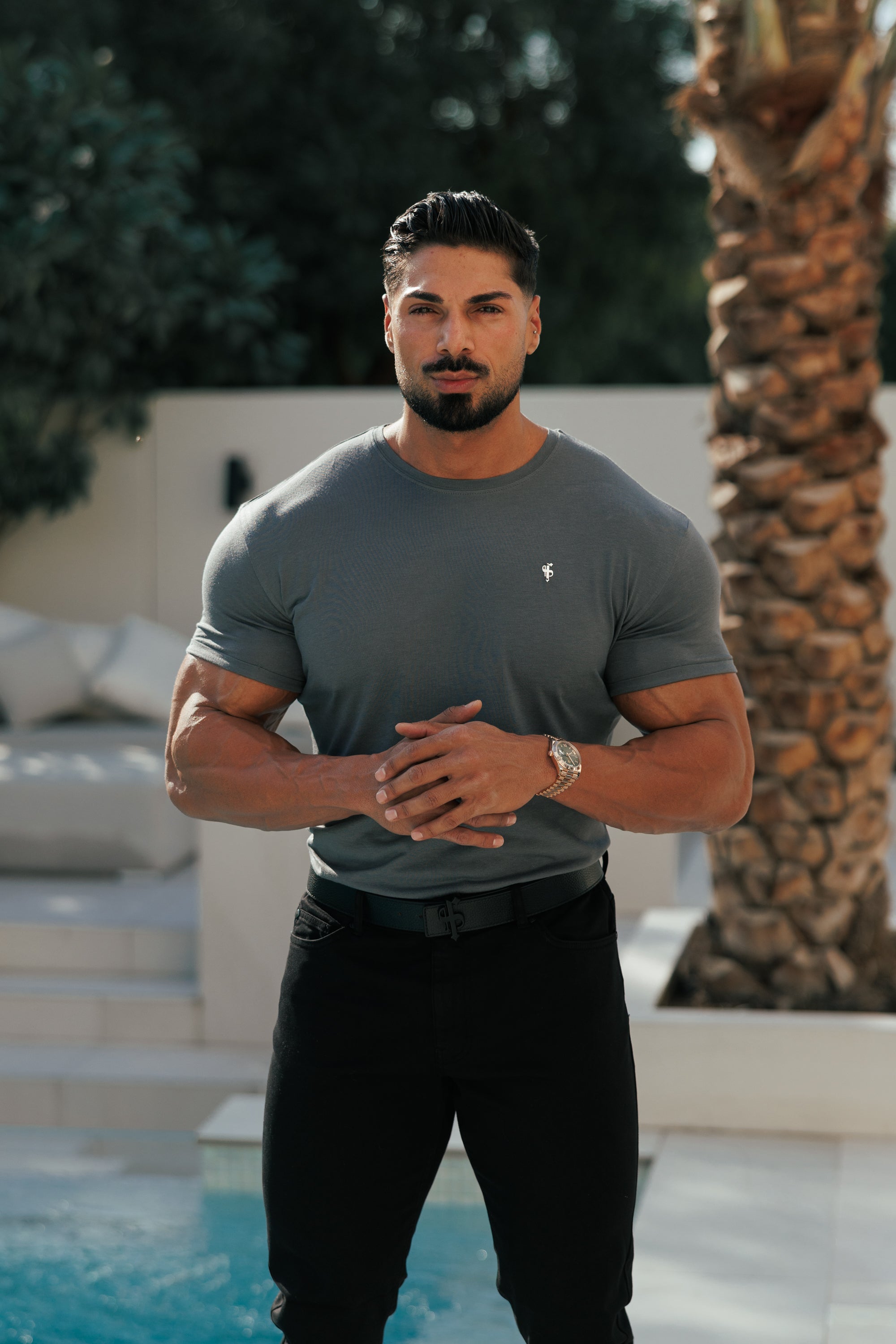 Charcoal / Silver Bamboo Crew T Shirt - FSH1212