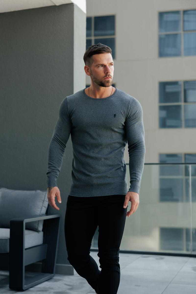 FS Charcoal Crew Neck Knitted Jumper With FS Branding -  FSN198