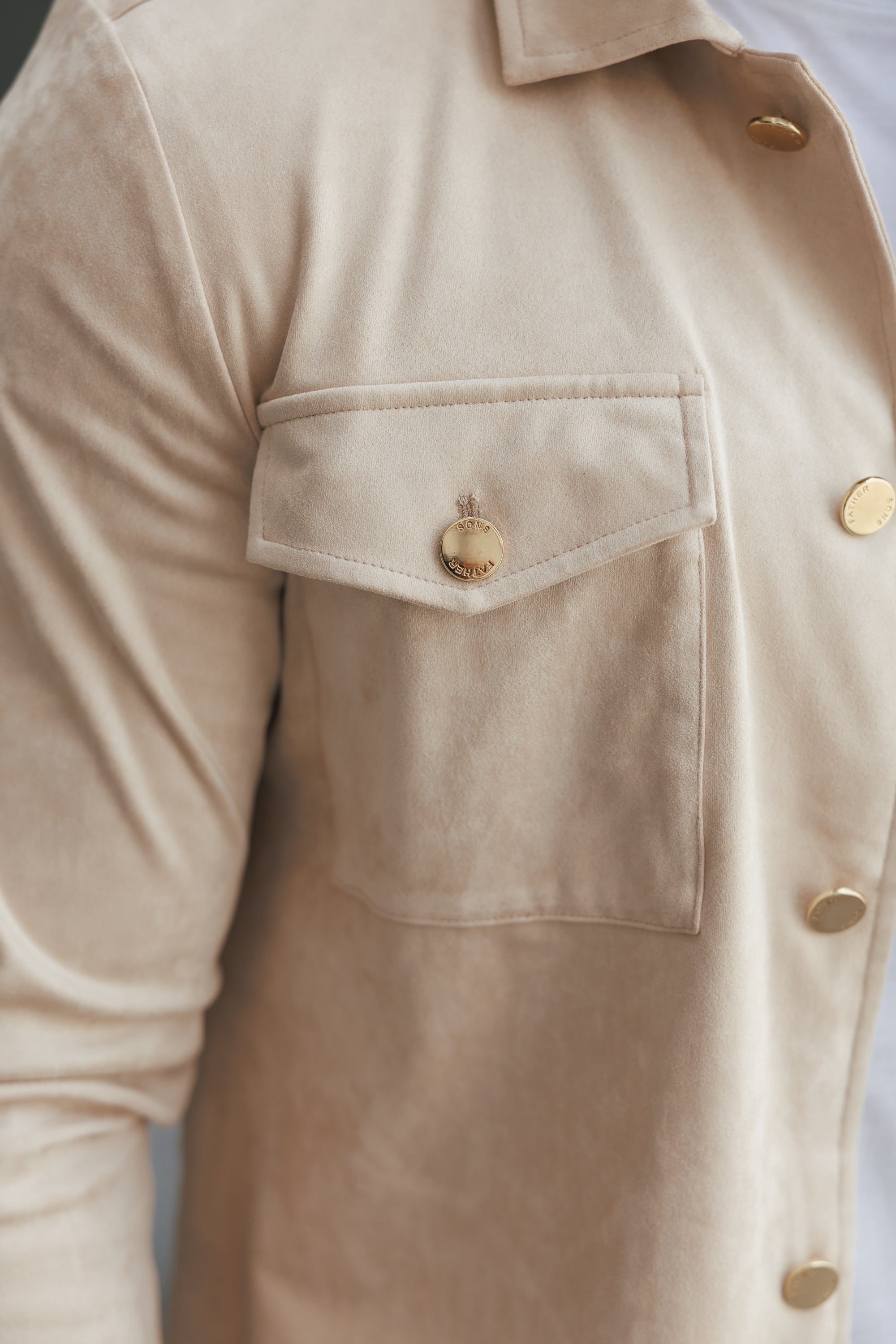 Suede Feel Button Up Jacket Beige / Gold - FSN219