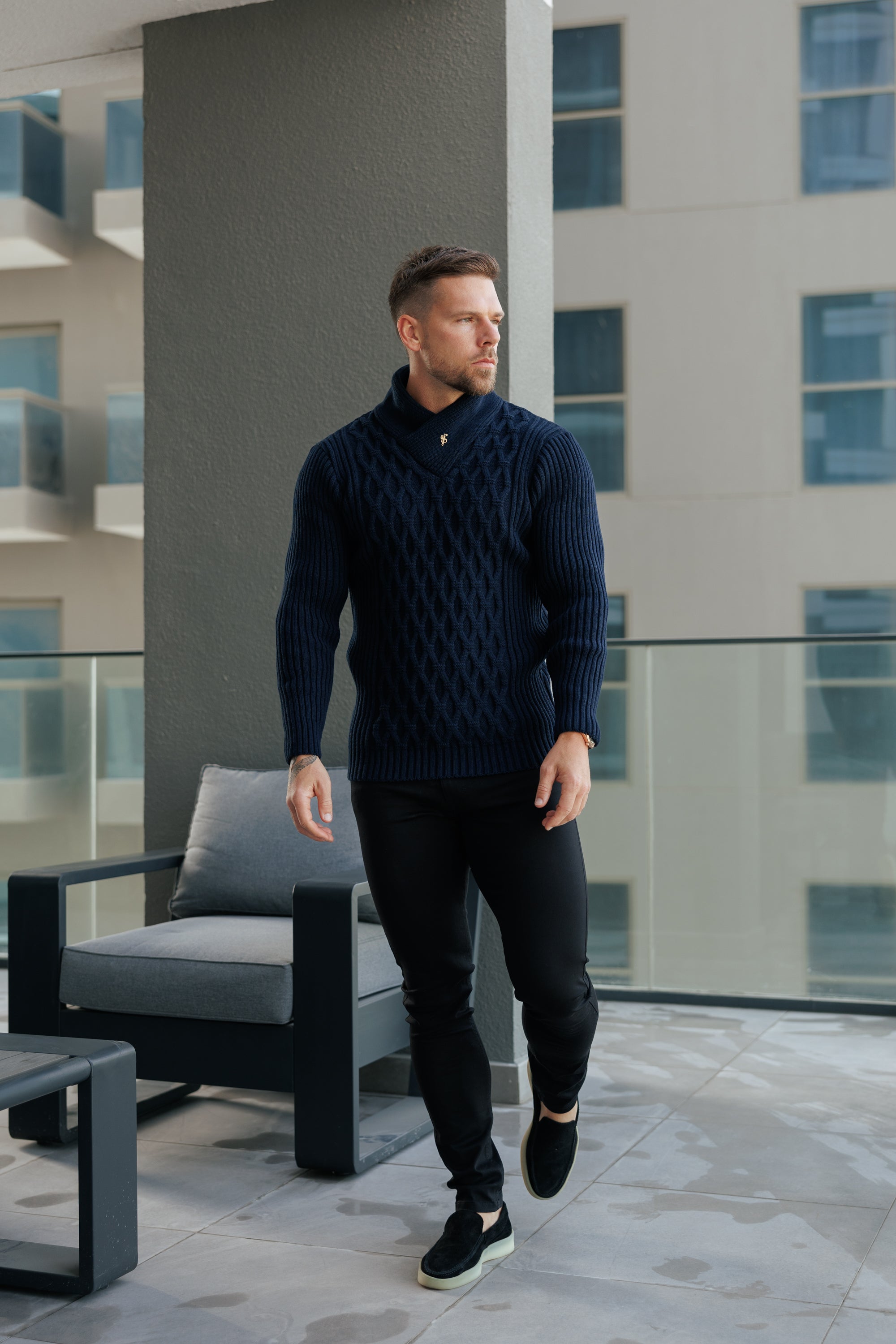 Father Sons Chunky Cable Knit Navy Sweater-  FSJ060