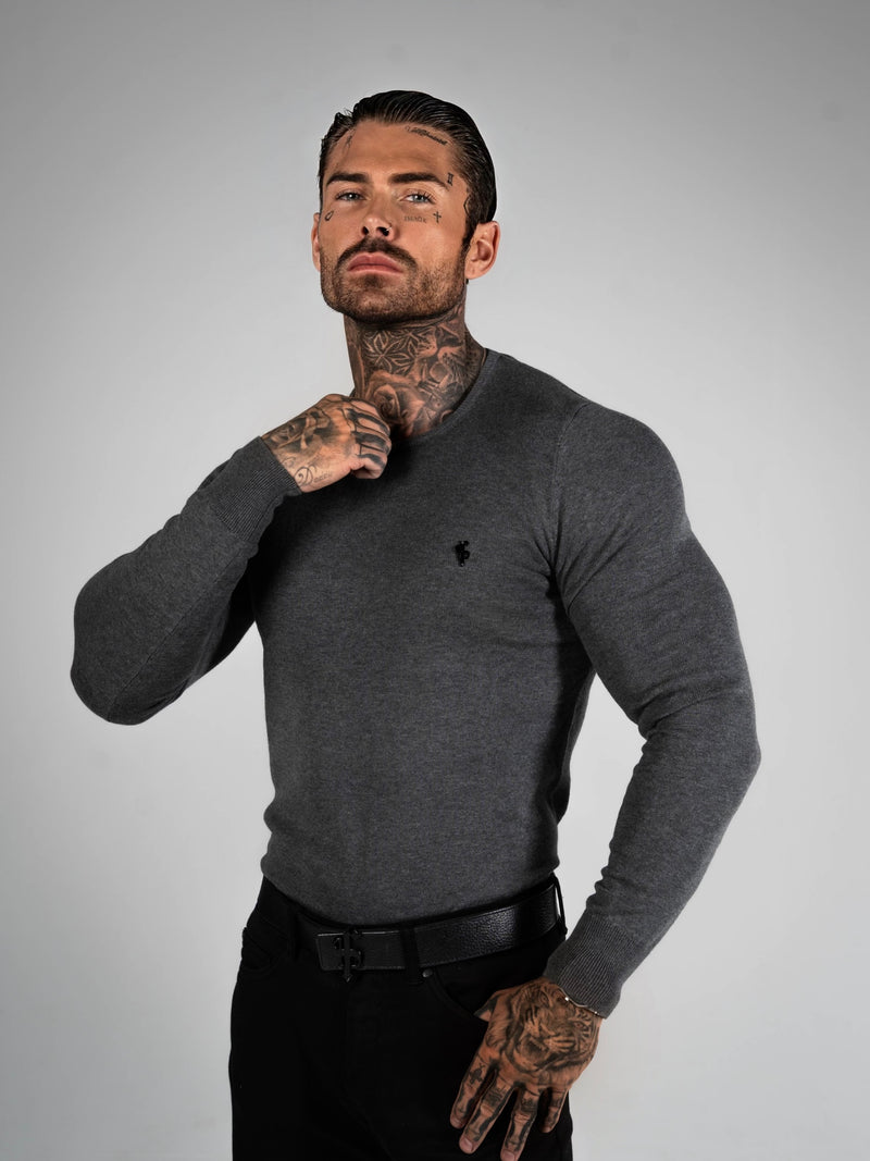 FS Charcoal Crew Neck Knitted Jumper With FS Branding -  FSN198