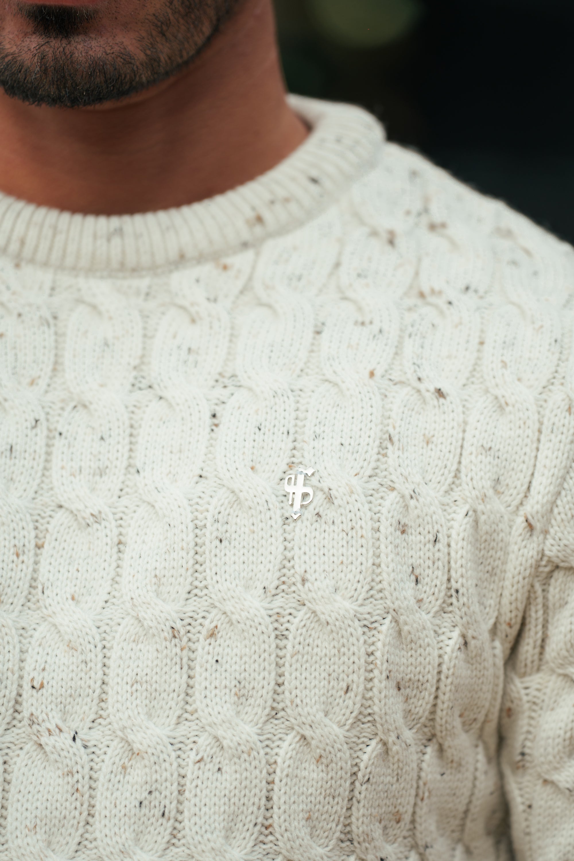 Link Weave Knit Beige Fleck Crew Neck Jumper - FSJ128