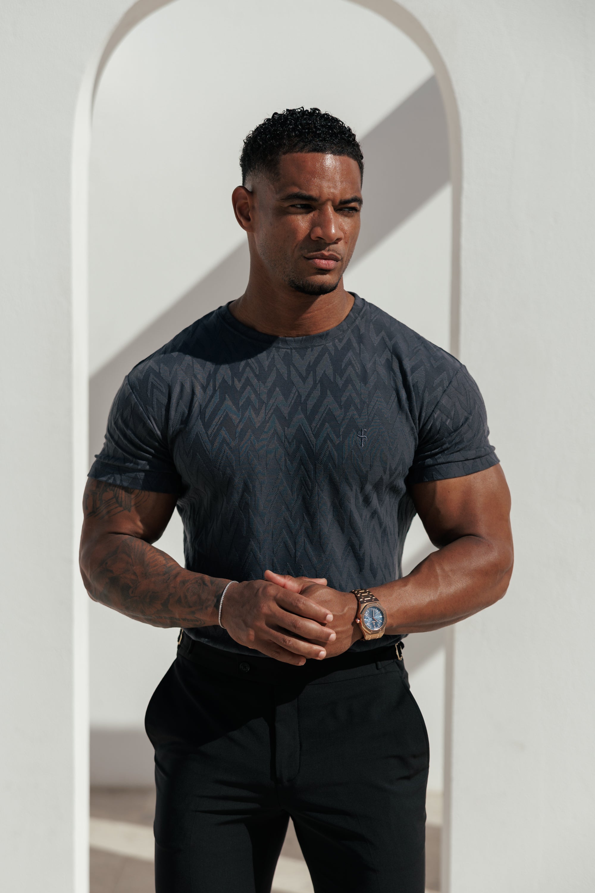 Regular Fit Jacquard Charcoal Chevron T-Shirt - FSR047
