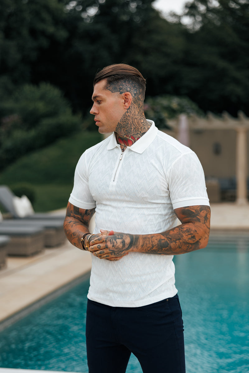 Father Sons Classic Jacquard White Chevron Zipped Polo - FSR020