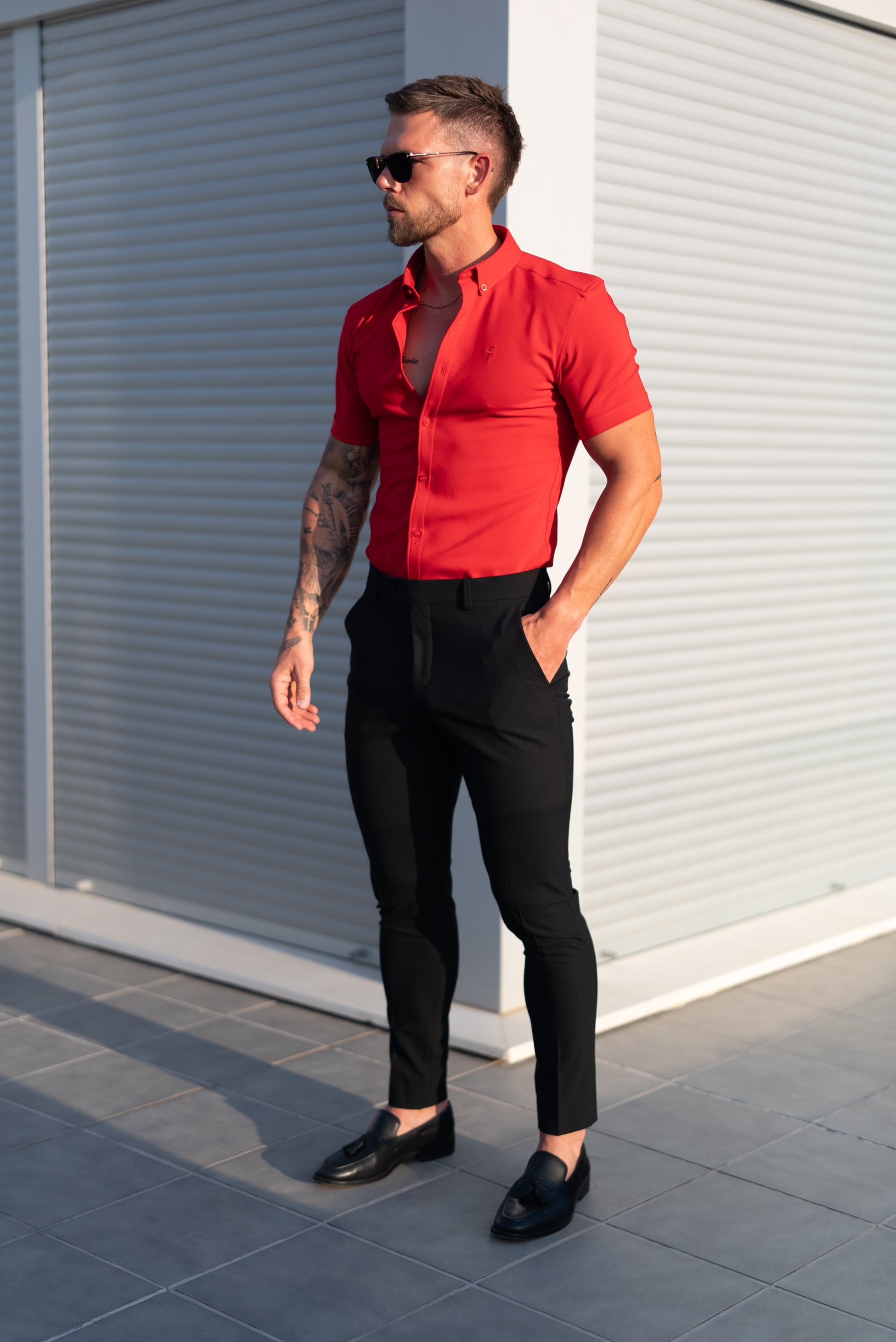 Super Slim SS Postbox Red Scuba with Button Down Collar - FS1189