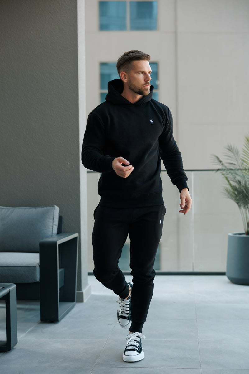 Father Sons Black Cargo Tracksuit Sweat Pants With Pockets, Cuffed Hem and FS Embroidery - FSH934