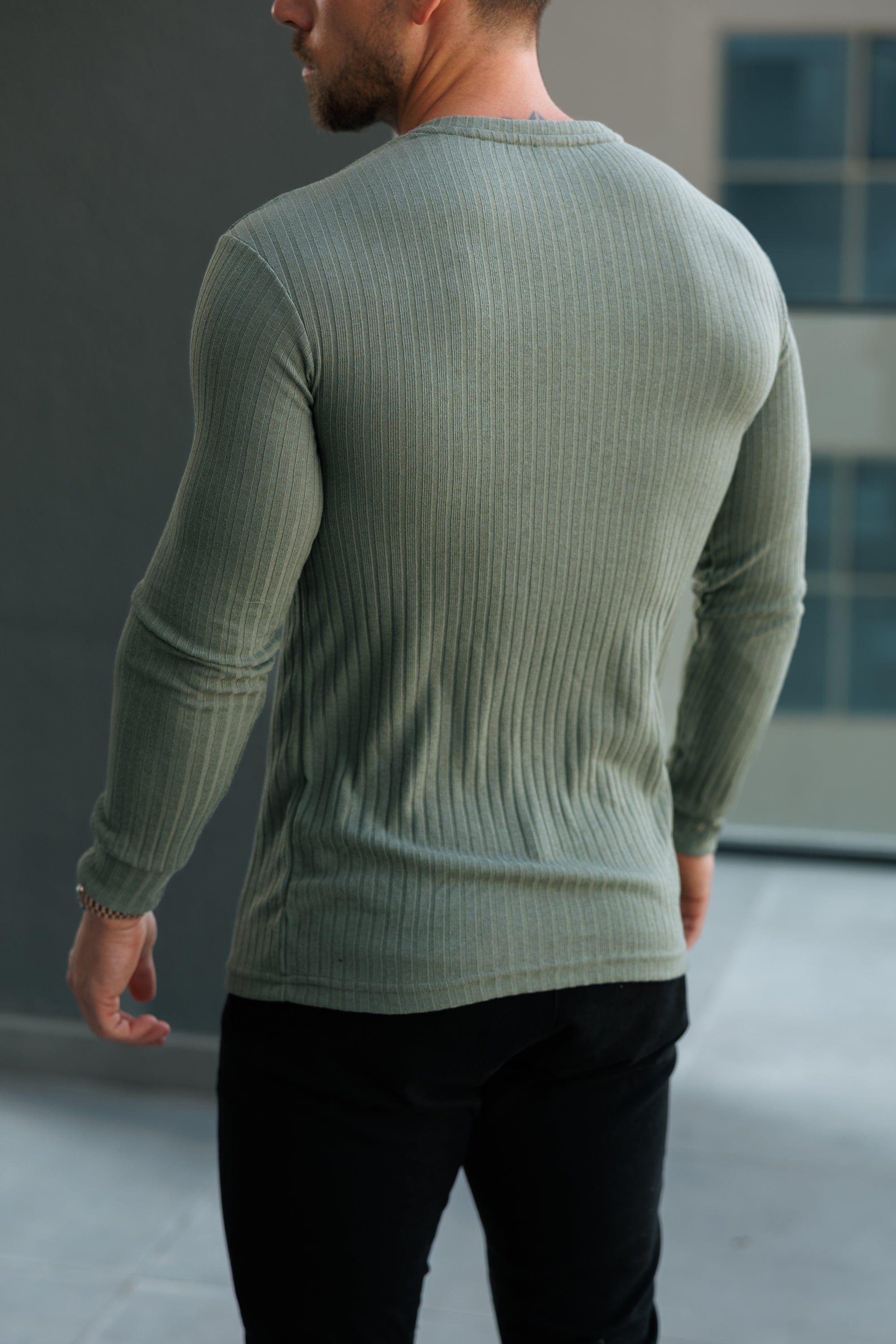 Father Sons Classic Olive Ribbed Knit Jumper With Tonal Embroidery -  FSH1285