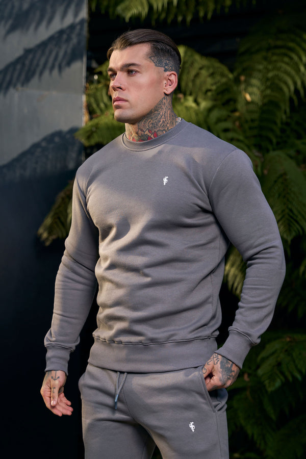FS Plain Charcoal Crew Sweater With FS Branding - FSH1187