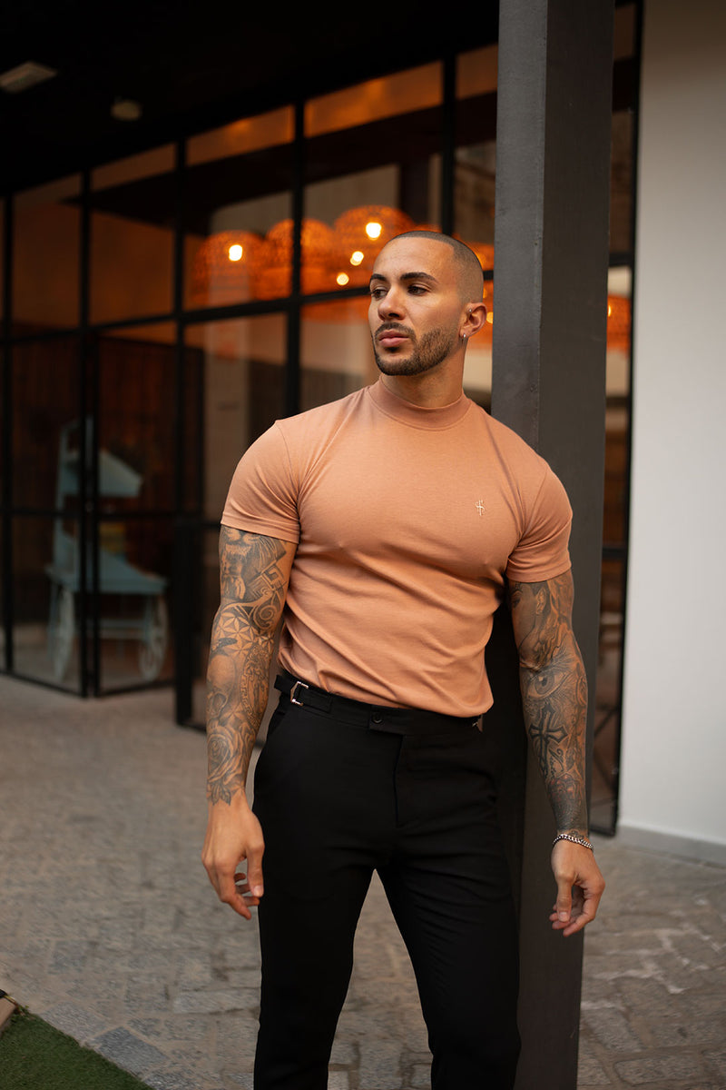 Father Sons Ribbed High Neck Crew Short Sleeve Coffee - FSH1008