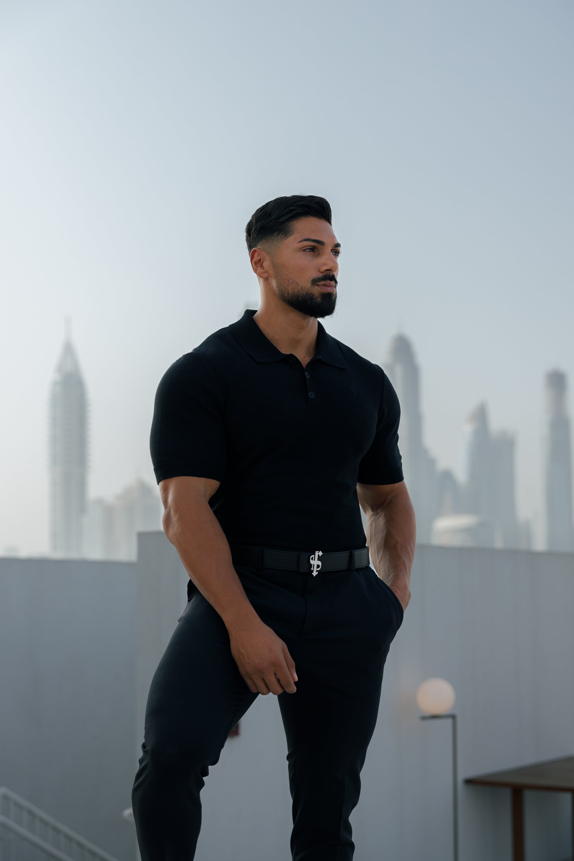 Classic Plain Black Knitted Polo Short Sleeve - FSN108