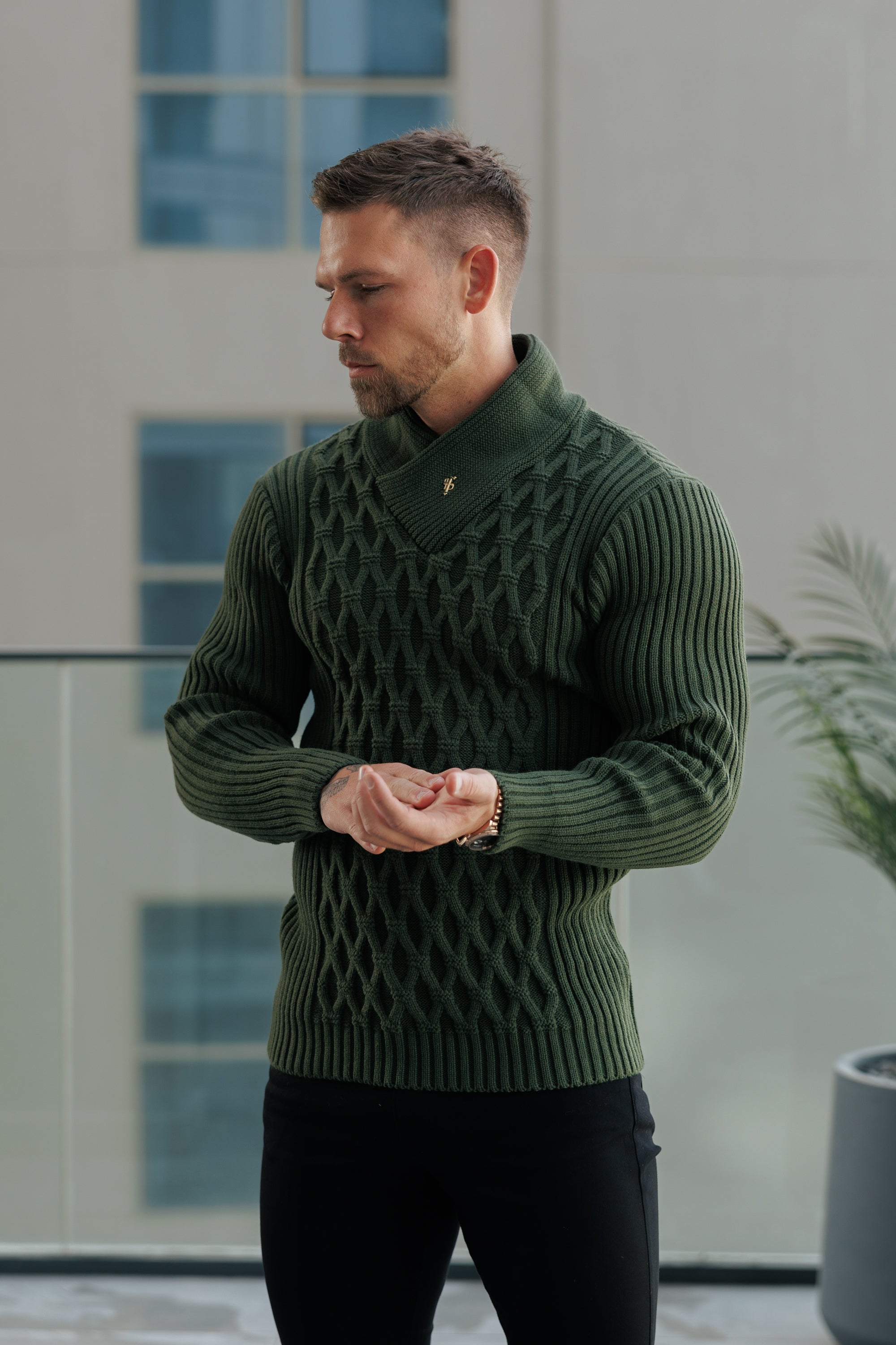 Father Sons Chunky Cable Knit Olive Sweater -  FSJ061