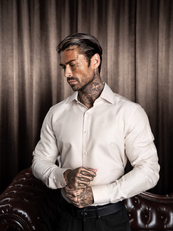 Father Sons Classic Oxford Touch Long Sleeve Beige with Cutaway Collar - FS1175