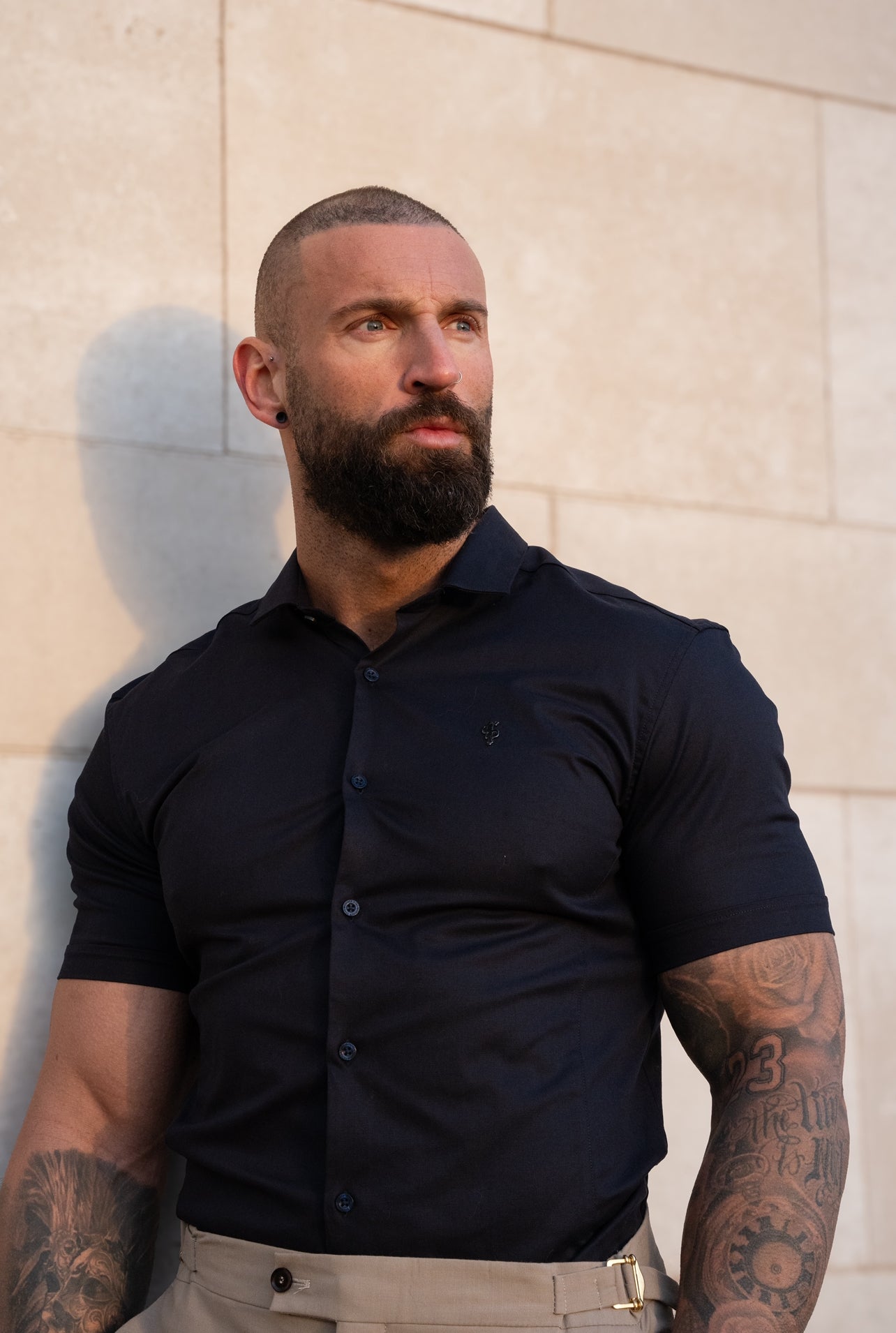 Super Slim Stretch Navy Side Panel Shirt SS - FS1139