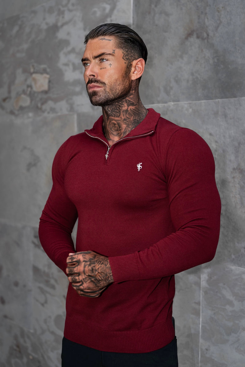 FS Brick Red Funnel Neck Knitted Jumper With FS Branding -  FSN188