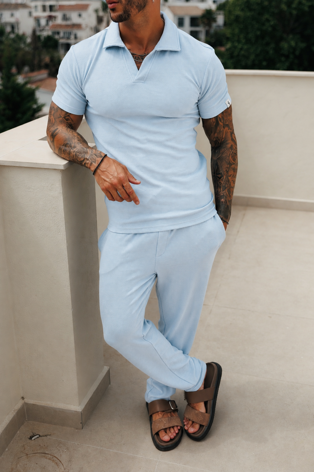 Light Blue Jersey Cord Revere Polo Short Sleeve - FSR151