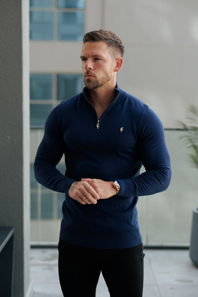 FS Navy Funnel Neck Knitted Jumper With FS Branding -  FSN191