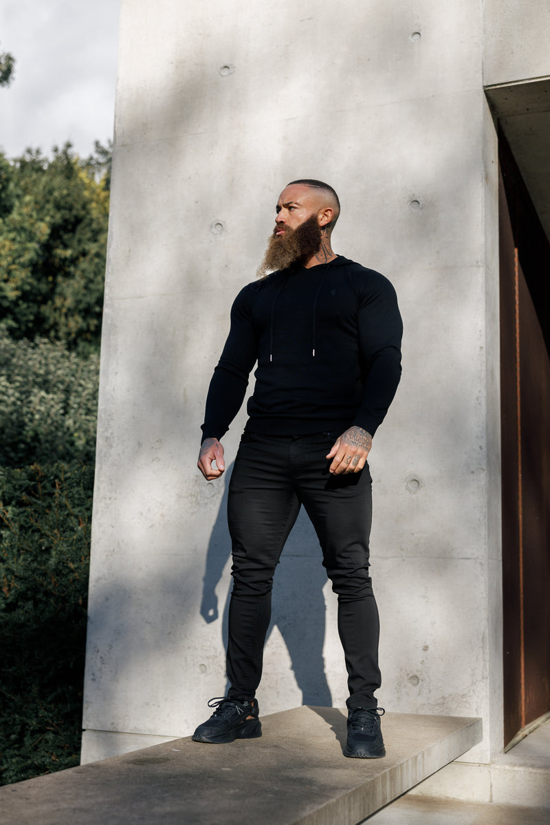 Father Sons Black Knitted Overhead Hoodie - FSN115