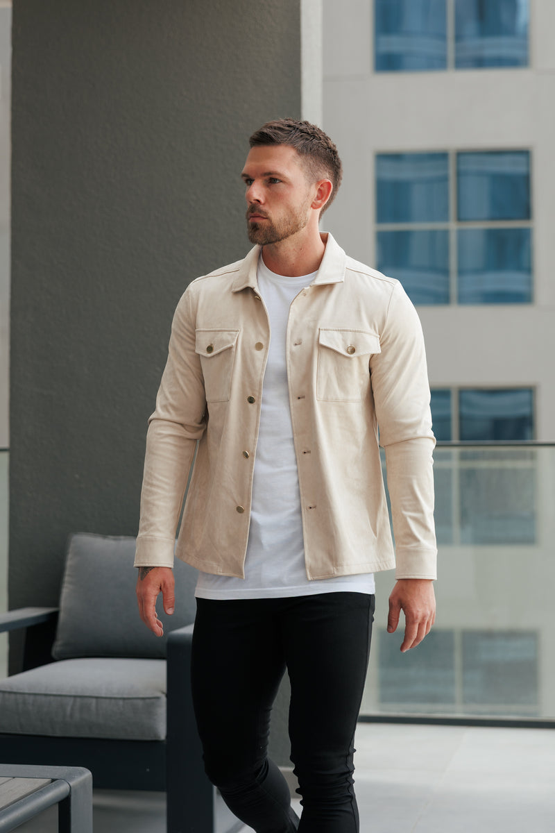 FS Suede Feel Button Up Jacket Beige / Gold - FSN219