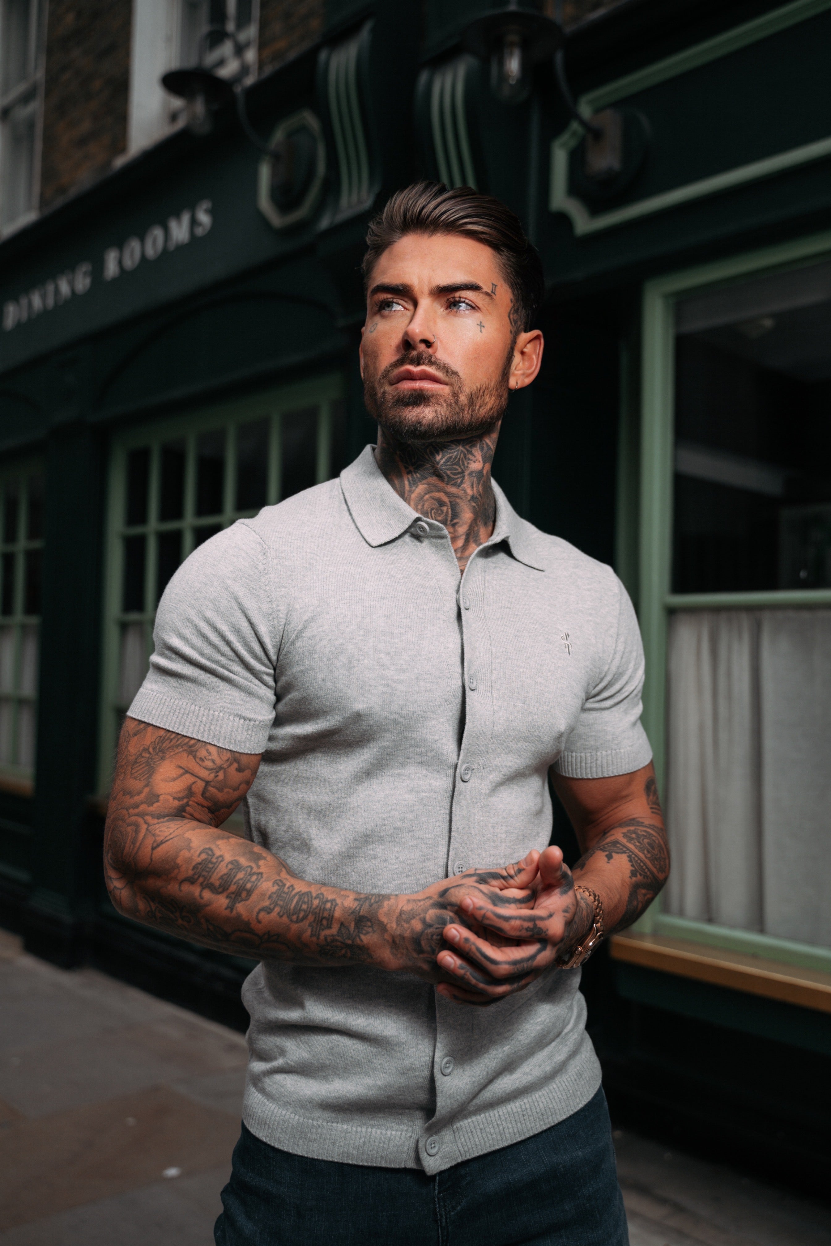 Classic Plain Light Grey Knitted Button Through Polo Short Sleeve - FSN102
