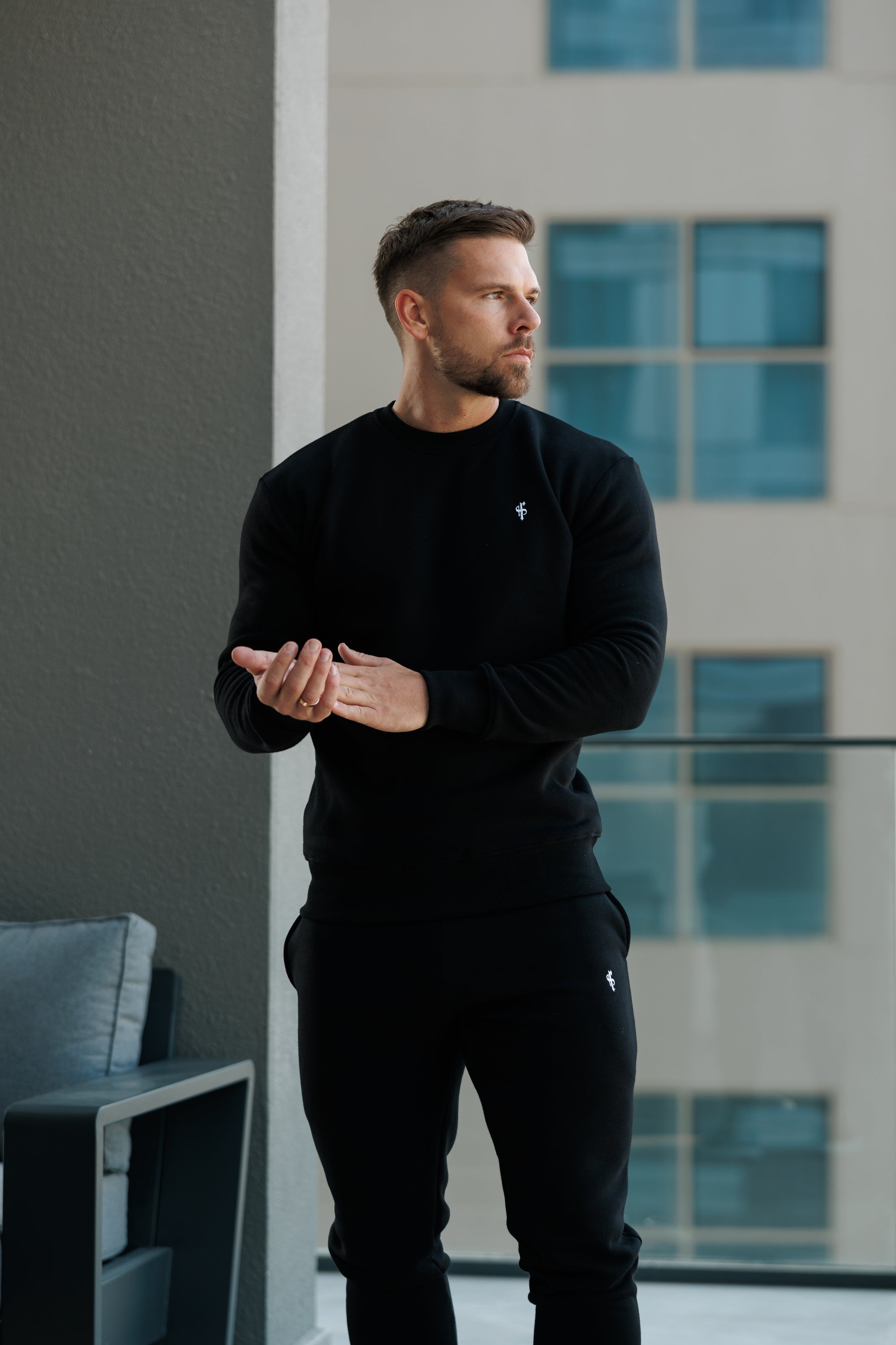 FS Plain Black Crew Sweater With FS Branding - FSH1183