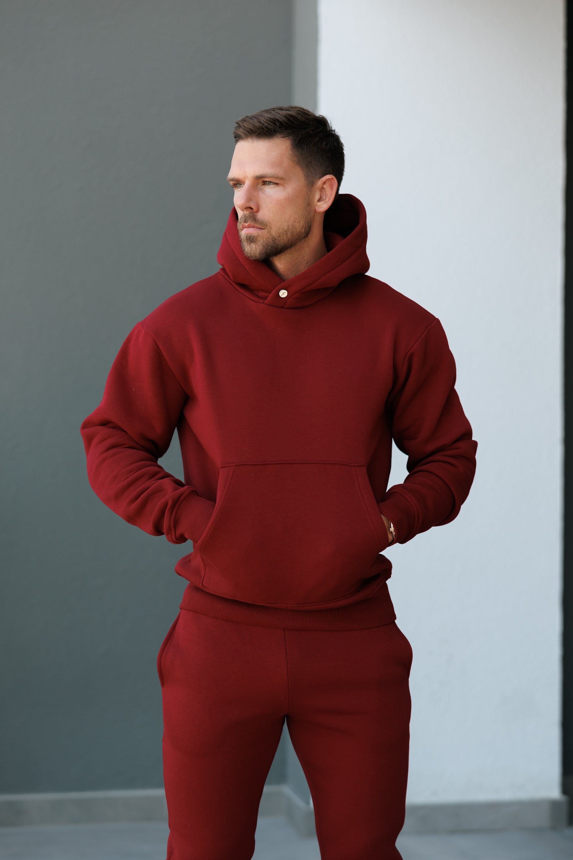 Burgundy Oversized Hoodie With Functional FS Stud - FSR008