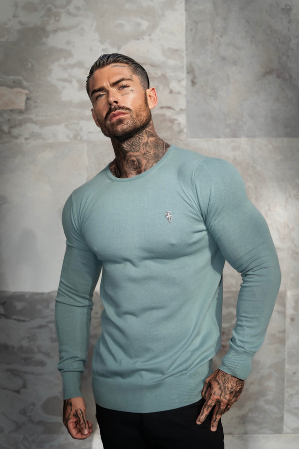 FS Teal Crew Neck Knitted Jumper With FS Branding -  FSN196