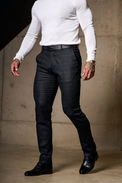 Father Sons Relaxed Formal Charcoal / Blue Check Pants - FSTR017 