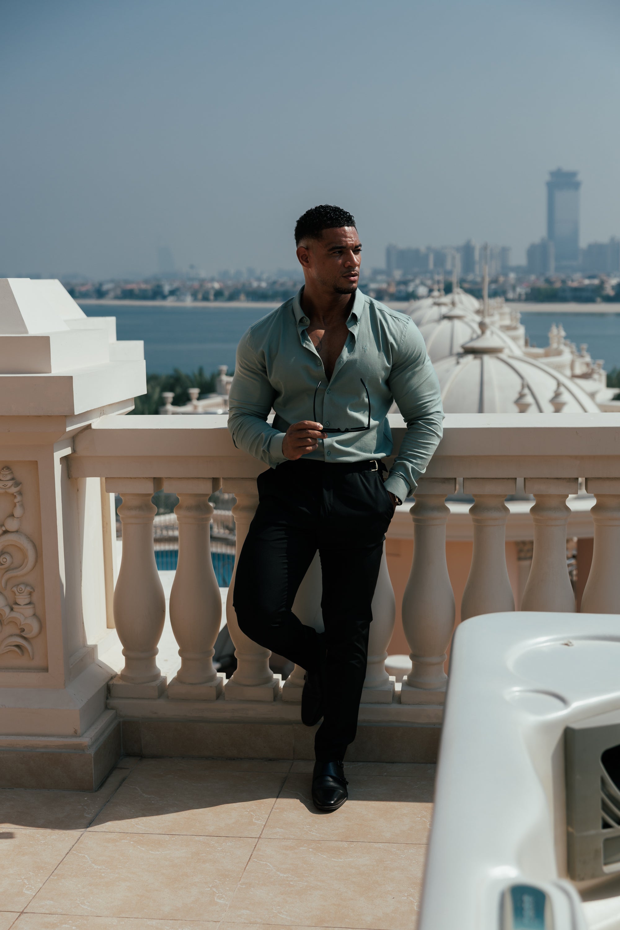 Classic Stretch Oxford Long Sleeve Smoke Green with Button Down Collar - FS1217