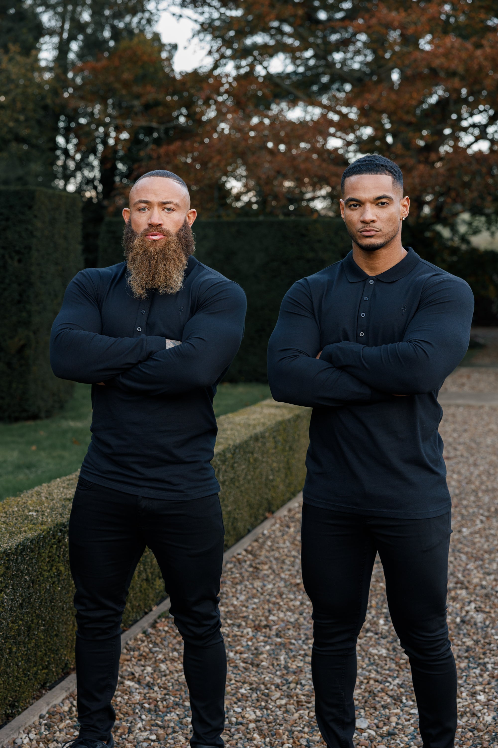 Classic Black Tonal  Polo Long Sleeve Shirt - FSH857